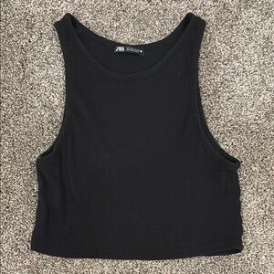 Black Zara Ribbed Crop Tank